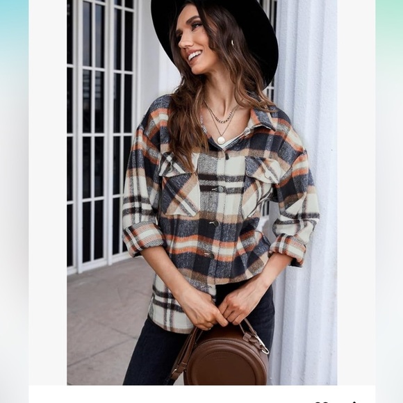 Casual Shacket Brushed Plaid Long Sleeve Flannel Lapel Buttons Pocketed Top - Picture 3 of 11